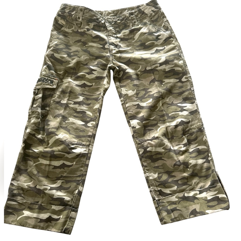 Harley-Davidson Green Camouflage Cargo Pants Size-4
